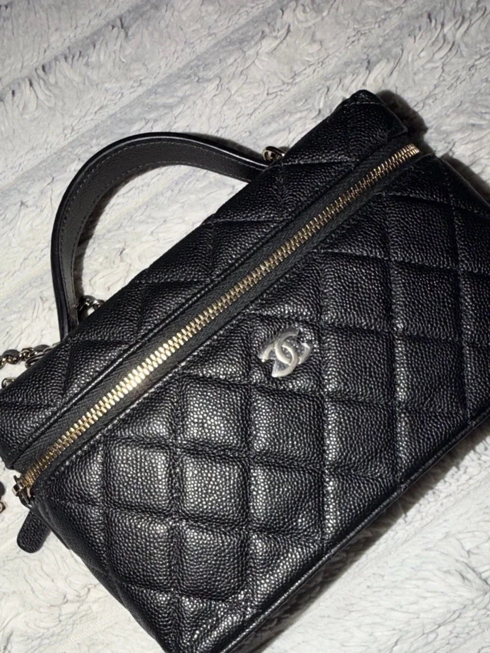 CHANEL Black Quilted Mini Vanity Bag with Gold Hardware